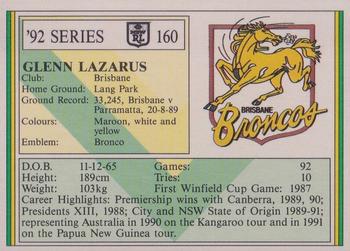 1992 Regina NSW Rugby League #160 Glenn Lazarus Back